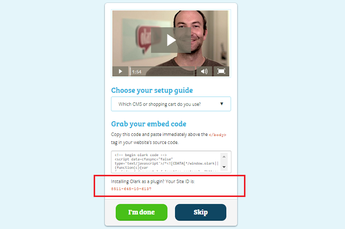 Código de Site ID de Olark
